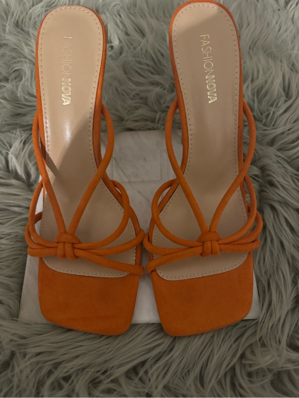 Fashion Nova Orange Knotted Strappy Suede Mules